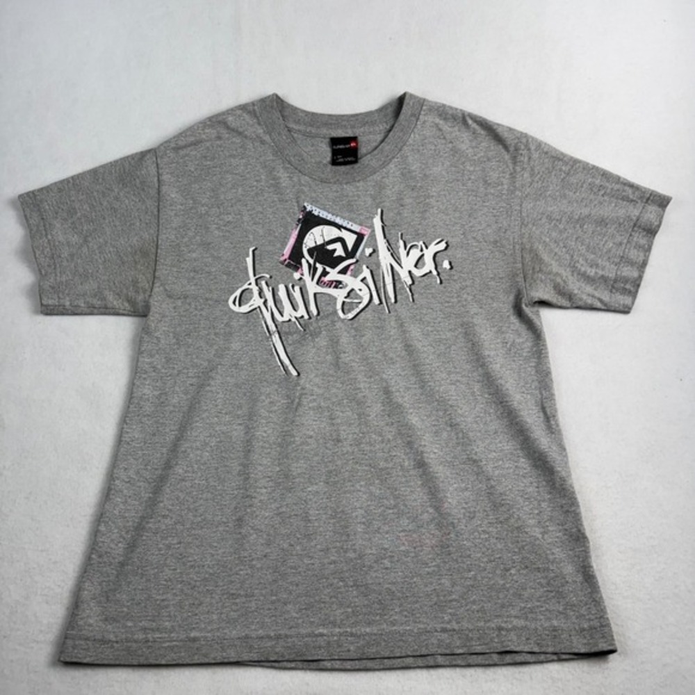 Quiksilver Mens Graphic T-Shirt Gray Short Sleeve Crew Neck‎ Skater Surf Tee L